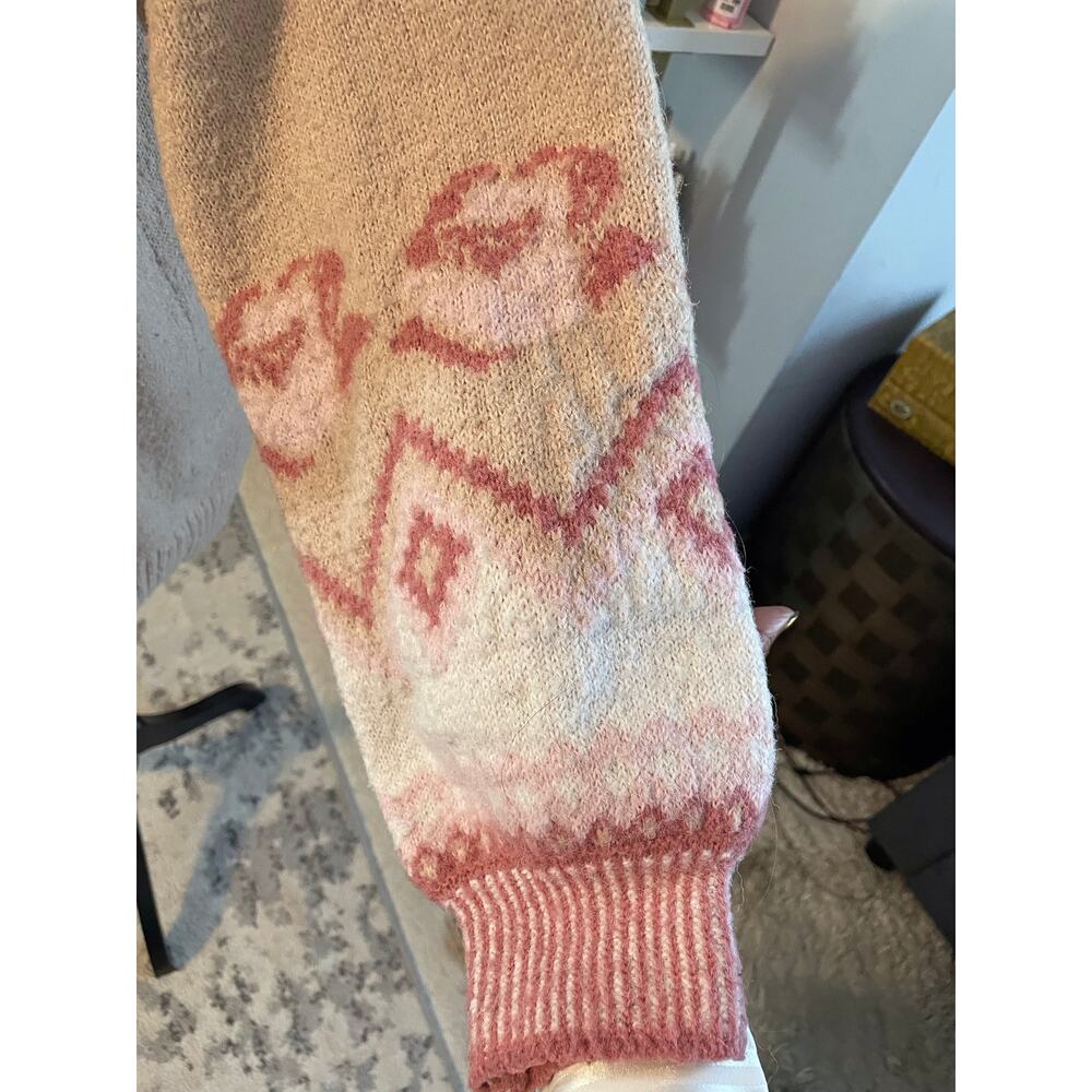Lauren Conrad Oversized Grandpa Cardigan Pink Floral Knit Sweater XL - Picture 4 of 5